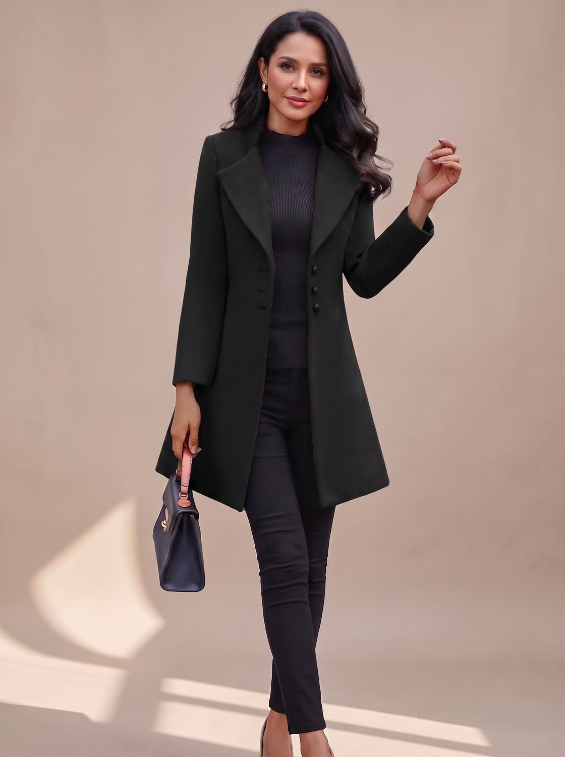 Women's Tailored Trench Coat with Lapels | Hannah in Black - Juana Fashion