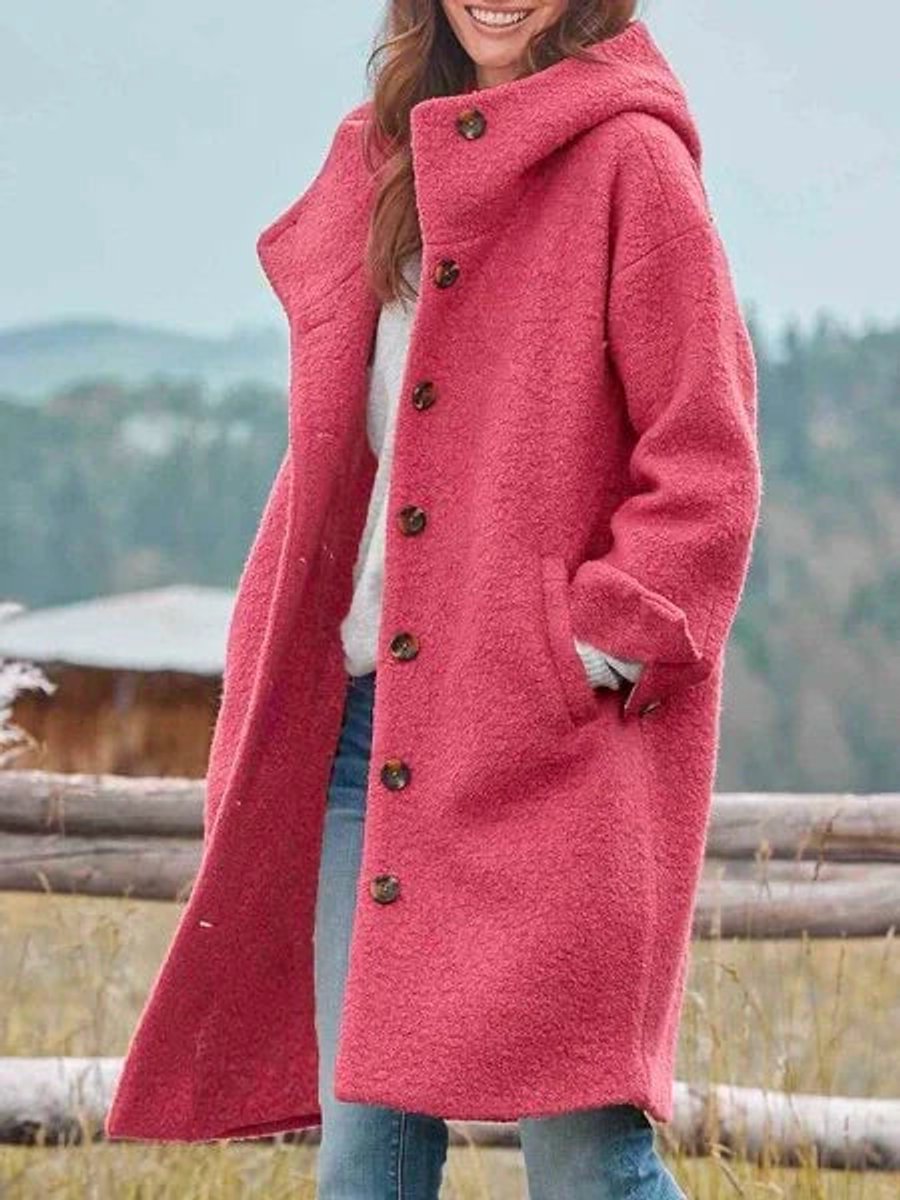 Women's Hooded Button-Front Fleece Coat | Hannah in Dark Green - Juana Fashion