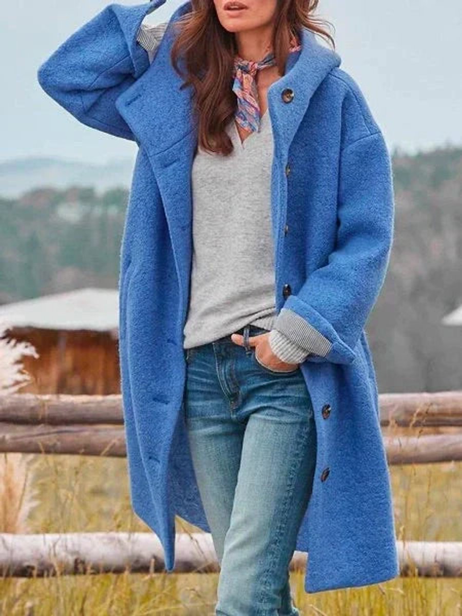Women's Hooded Button-Front Fleece Coat | Hannah in Dark Green - Juana Fashion