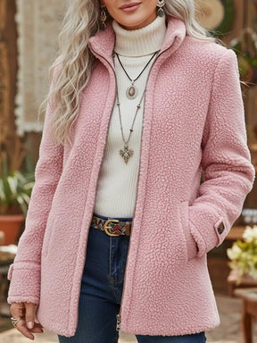 Women's Sherpa Fleece Zip-Up Coat | Elfriede in Pink - Juana Fashion