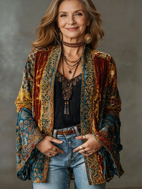 Women's Boho Quilted Kimono Jacket | Clara in Burgundy - Juana Fashion