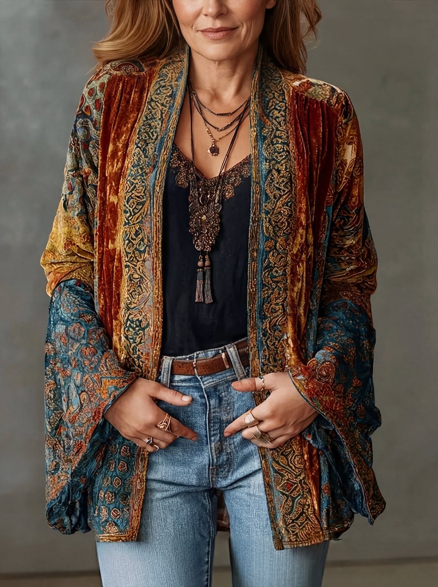 Women's Boho Quilted Kimono Jacket | Clara in Burgundy - Juana Fashion