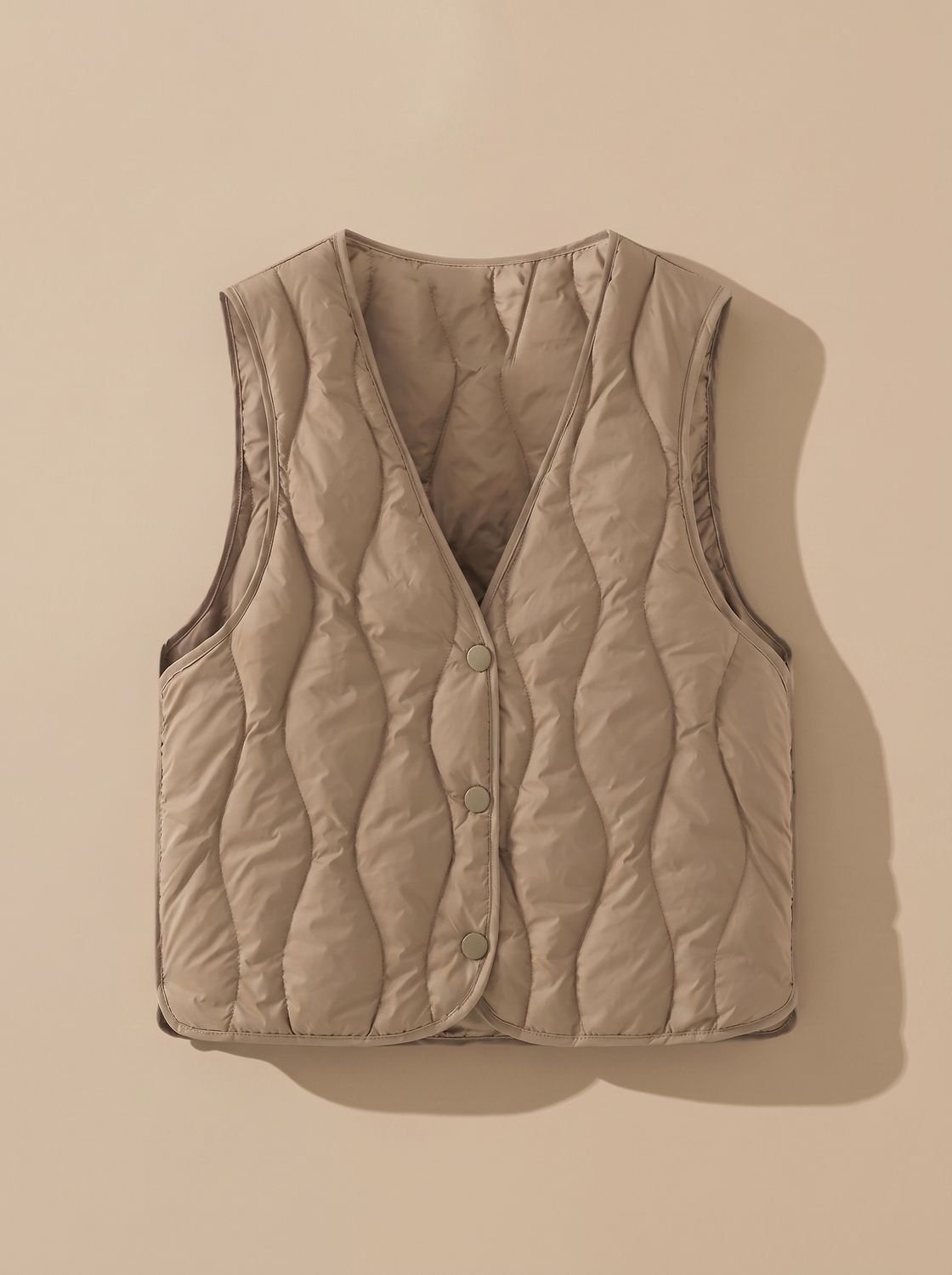Women's Insulated Quilted V-Neck Vest | Elfriede in Khaki - Juana Fashion