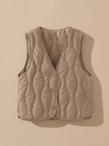 Women's Insulated Quilted V-Neck Vest | Elfriede in Khaki - Juana Fashion