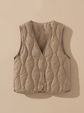 Women's Insulated Quilted V-Neck Vest | Elfriede in Khaki - Juana Fashion