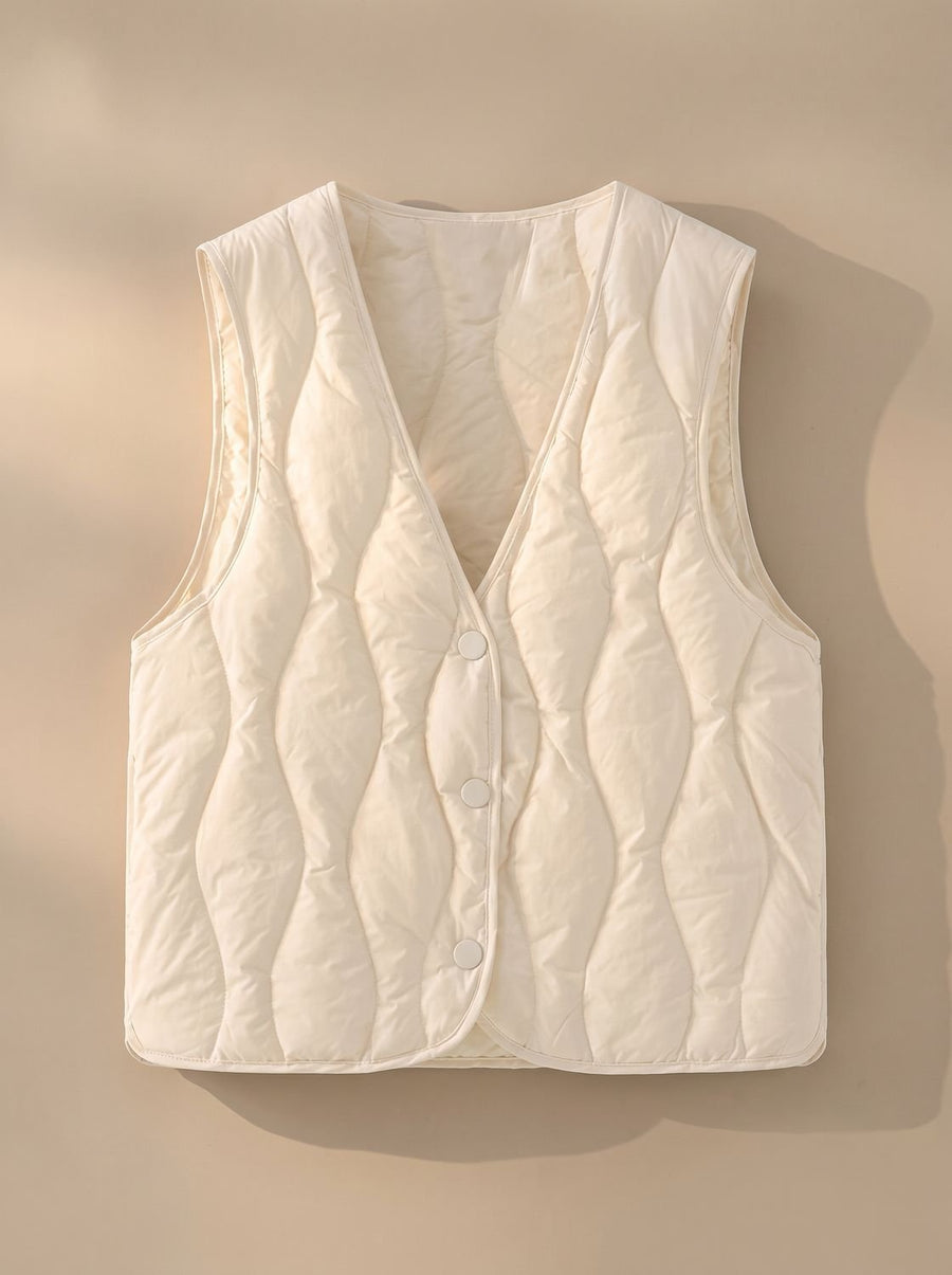 Women's Insulated Quilted V-Neck Vest | Elfriede in White - Juana Fashion