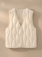 Women's Insulated Quilted V-Neck Vest | Elfriede in White - Juana Fashion