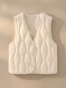 Women's Insulated Quilted V-Neck Vest | Elfriede in White - Juana Fashion