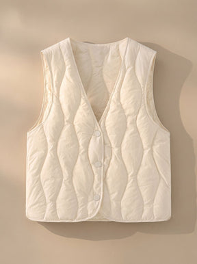 Women's Insulated Quilted V-Neck Vest | Elfriede in White - Juana Fashion