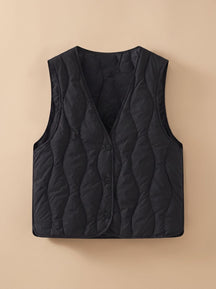 Women's Insulated Quilted V-Neck Vest | Elfriede in Black - Juana Fashion