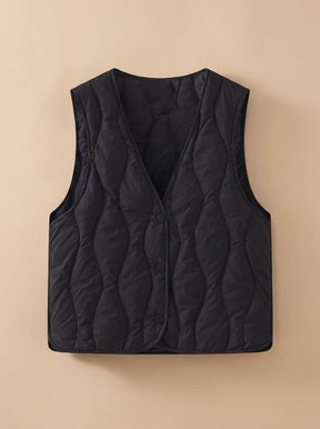 Women's Insulated Quilted V-Neck Vest | Elfriede in Black - Juana Fashion