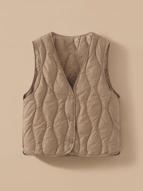 Women's Insulated Quilted V-Neck Vest | Elfriede in Black - Juana Fashion