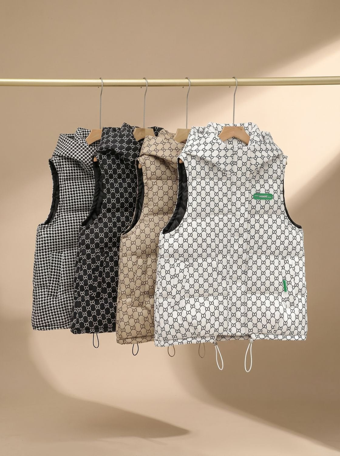 Women's Patterned Hooded Quilted Vest | Marlene in White - Juana Fashion