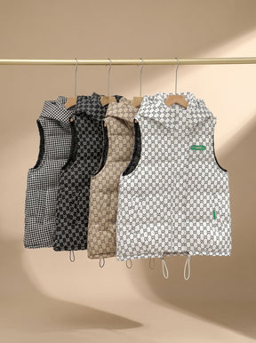 Women's Patterned Hooded Quilted Vest | Marlene in White - Juana Fashion