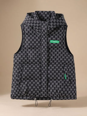 Women's Patterned Hooded Quilted Vest | Marlene in Black - Juana Fashion