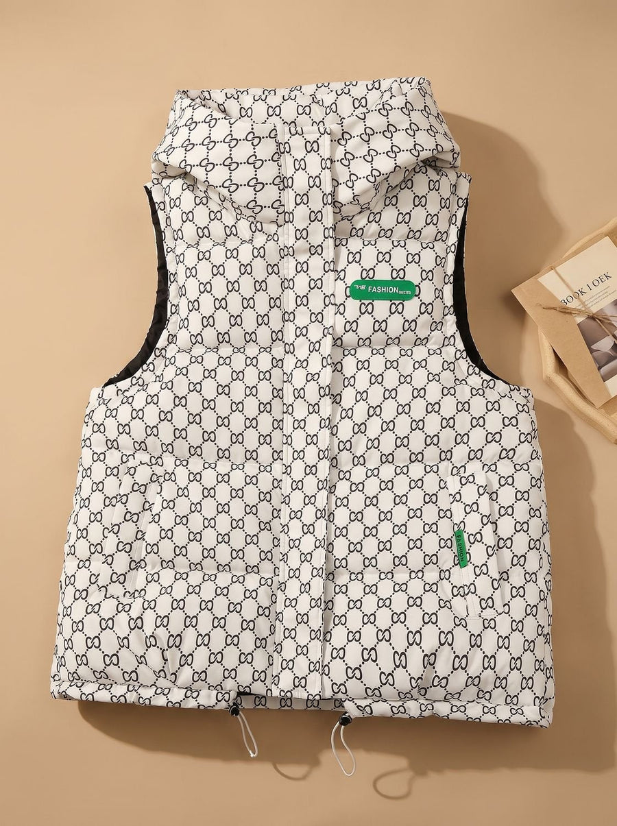Women's Patterned Hooded Quilted Vest | Marlene in White - Juana Fashion