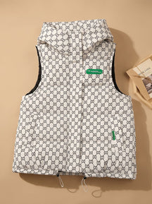 Women's Patterned Hooded Quilted Vest | Marlene in White - Juana Fashion