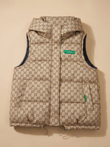Women's Patterned Hooded Quilted Vest | Marlene in Khaki - Juana Fashion