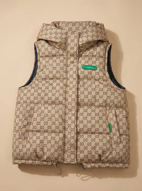 Women's Patterned Hooded Quilted Vest | Marlene in Khaki - Juana Fashion