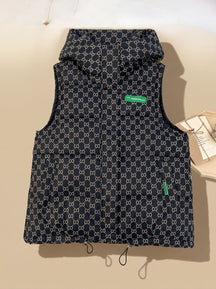 Women's Patterned Hooded Quilted Vest | Marlene in Black - Juana Fashion