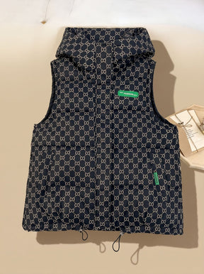 Women's Patterned Hooded Quilted Vest | Marlene in Black - Juana Fashion