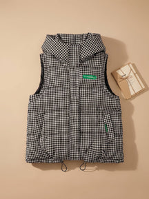 Women's Patterned Hooded Quilted Vest | Marlene in Houndstooth - Juana Fashion
