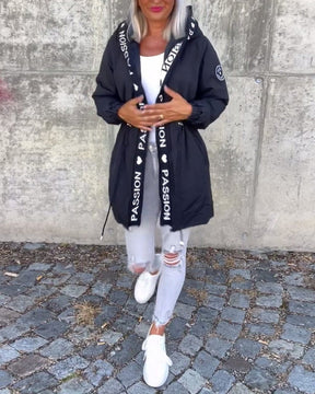 Women's Mid-Thigh Hooded Coat with Adjustable Fit | Johanna in Navy - Juana Fashion