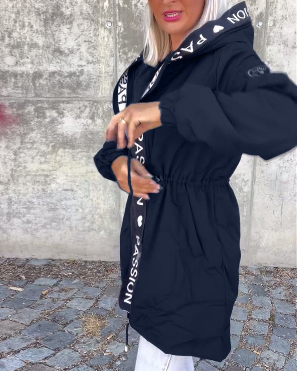 Women's Mid-Thigh Hooded Coat with Adjustable Fit | Johanna in Navy - Juana Fashion