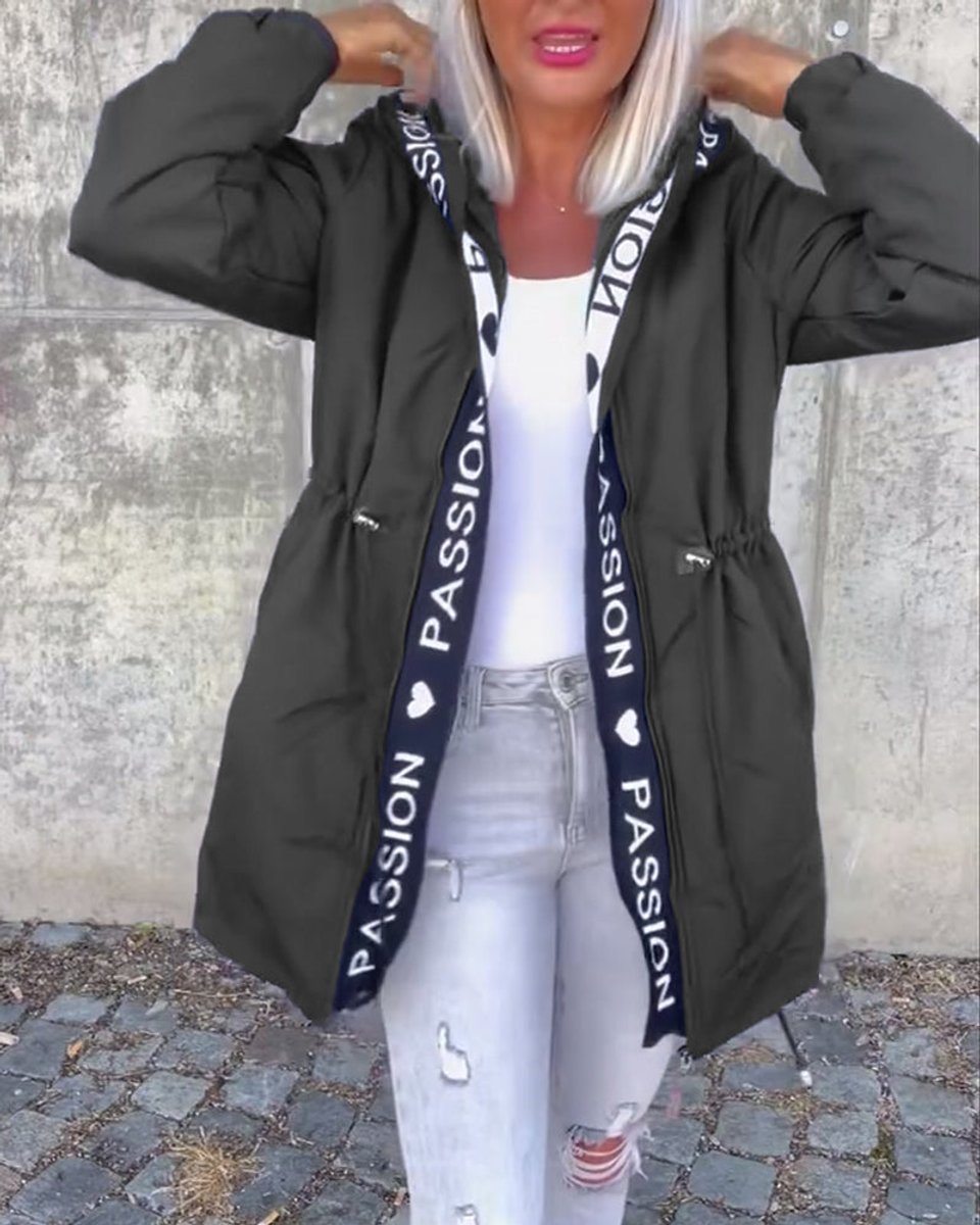 Women's Mid-Thigh Hooded Coat with Adjustable Fit | Johanna in Gray - Juana Fashion