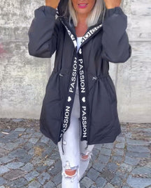 Women's Mid-Thigh Hooded Coat with Adjustable Fit | Johanna in Black - Juana Fashion