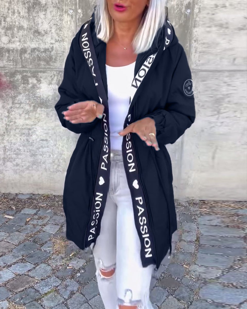 Women's Mid-Thigh Hooded Coat with Adjustable Fit | Johanna in Black - Juana Fashion