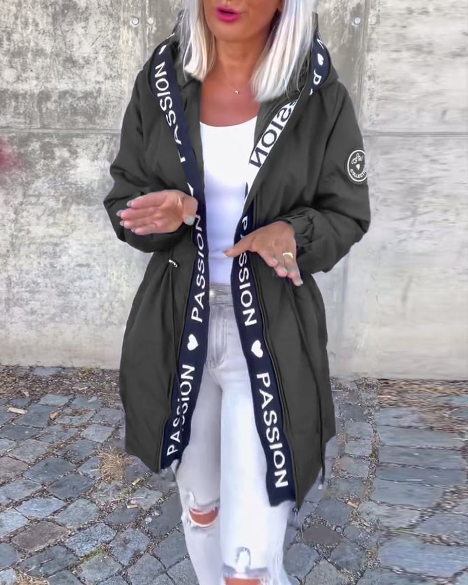 Women's Mid-Thigh Hooded Coat with Adjustable Fit | Johanna in Black - Juana Fashion
