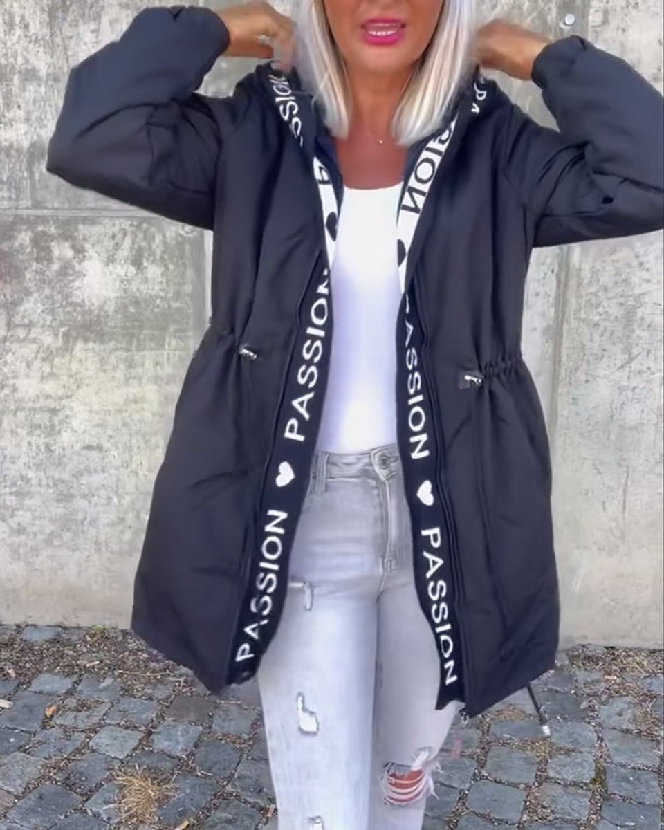 Women's Mid-Thigh Hooded Coat with Adjustable Fit | Johanna in Black - Juana Fashion