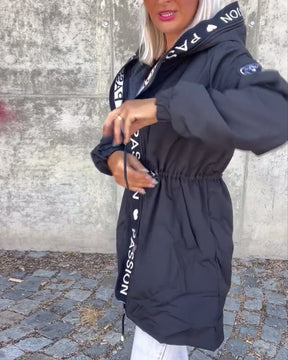 Women's Mid-Thigh Hooded Coat with Adjustable Fit | Johanna in Navy - Juana Fashion