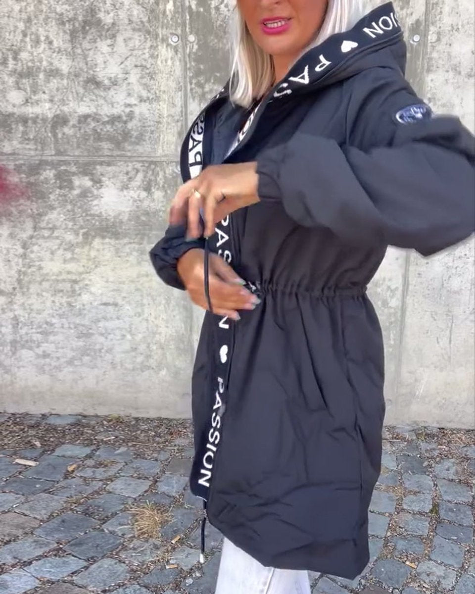 Women's Mid-Thigh Hooded Coat with Adjustable Fit | Johanna in Navy - Juana Fashion