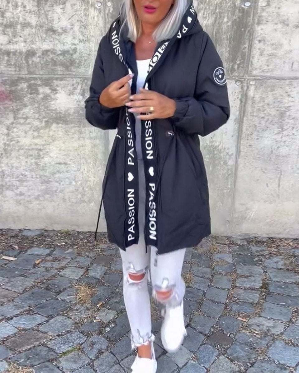 Women's Mid-Thigh Hooded Coat with Adjustable Fit | Johanna in Navy - Juana Fashion