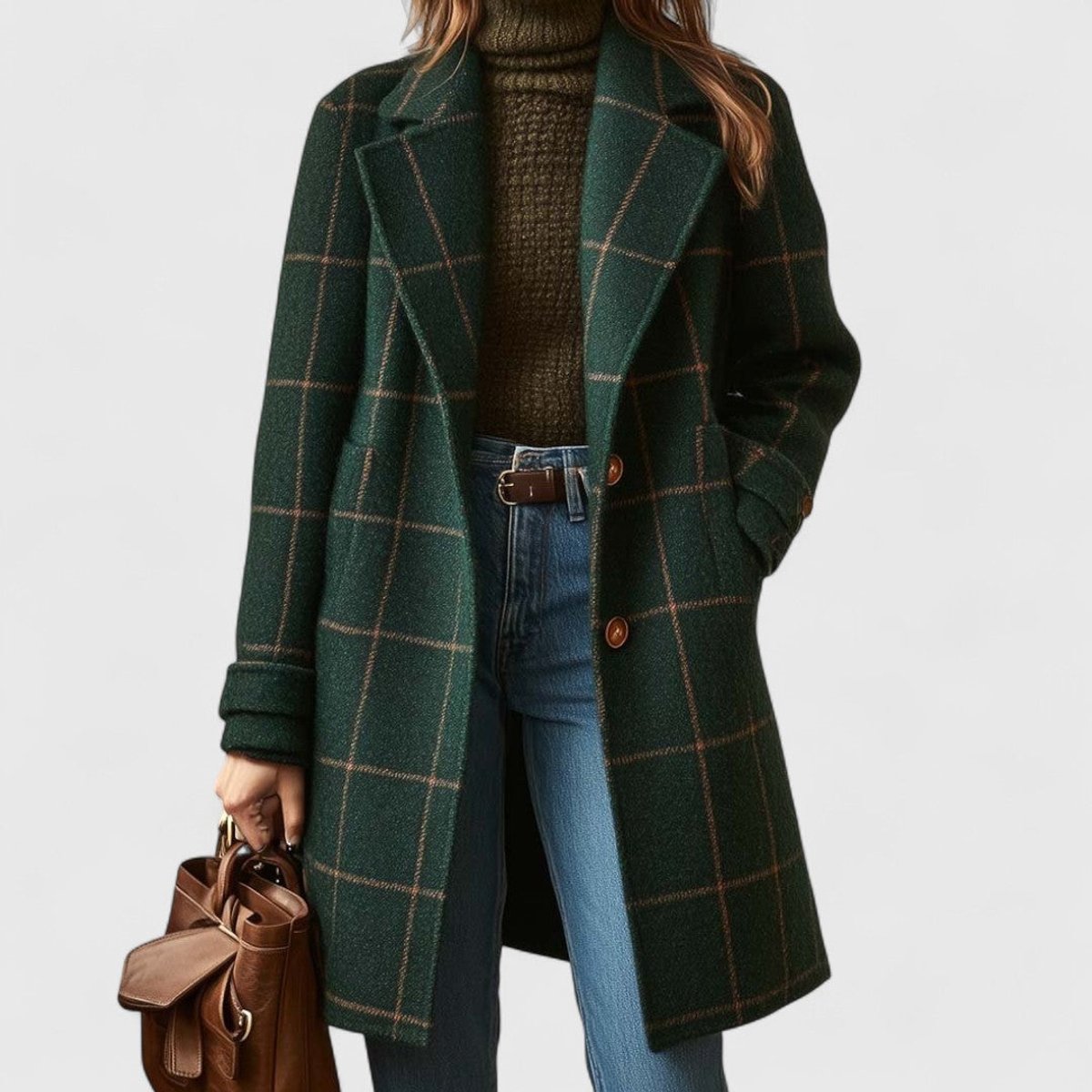 Women's Plaid Wool Coat | Emilia in Dark Green - Juana Fashion