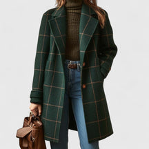 Women's Plaid Wool Coat | Emilia in Dark Green - Juana Fashion