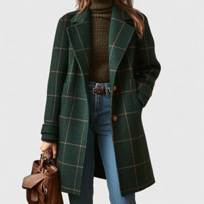 Women's Plaid Wool Coat | Emilia in Dark Green - Juana Fashion