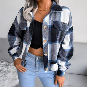 Women's Oversized Plaid Flannel Shirt Jacket | Mia in Blue - Juana Fashion