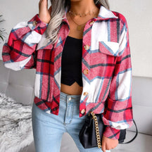 Women's Oversized Plaid Flannel Shirt Jacket | Mia in Blue - Juana Fashion