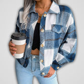 Women's Oversized Plaid Flannel Shirt Jacket | Mia in Blue - Juana Fashion