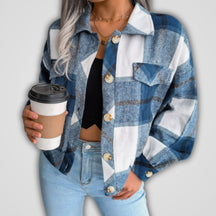 Women's Oversized Plaid Flannel Shirt Jacket | Mia in Blue - Juana Fashion