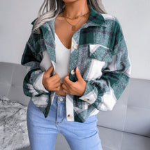 Women's Oversized Plaid Flannel Shirt Jacket | Mia in Blue - Juana Fashion