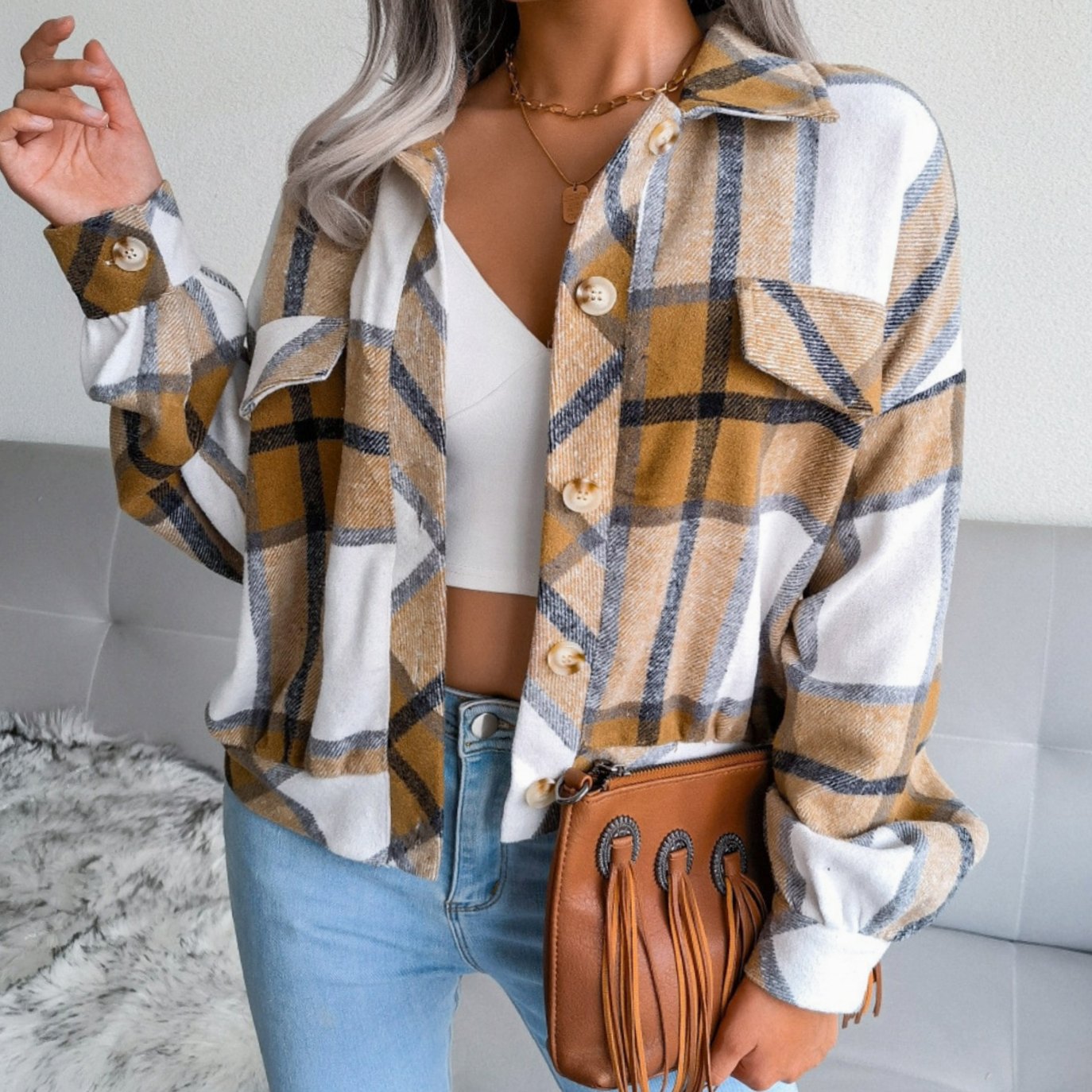 Women's Oversized Plaid Flannel Shirt Jacket | Mia in Blue - Juana Fashion