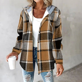 Women's Hooded Plaid Shirt Jacket | Amelie in Green - Juana Fashion
