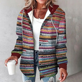 Women's Hooded Plaid Shirt Jacket | Amelie in Dark Red - Juana Fashion