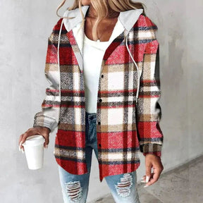Women's Hooded Plaid Shirt Jacket | Amelie in Red - Juana Fashion