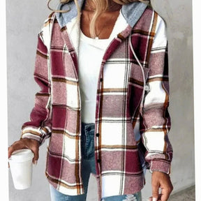 Women's Hooded Plaid Shirt Jacket | Amelie in Red - Juana Fashion