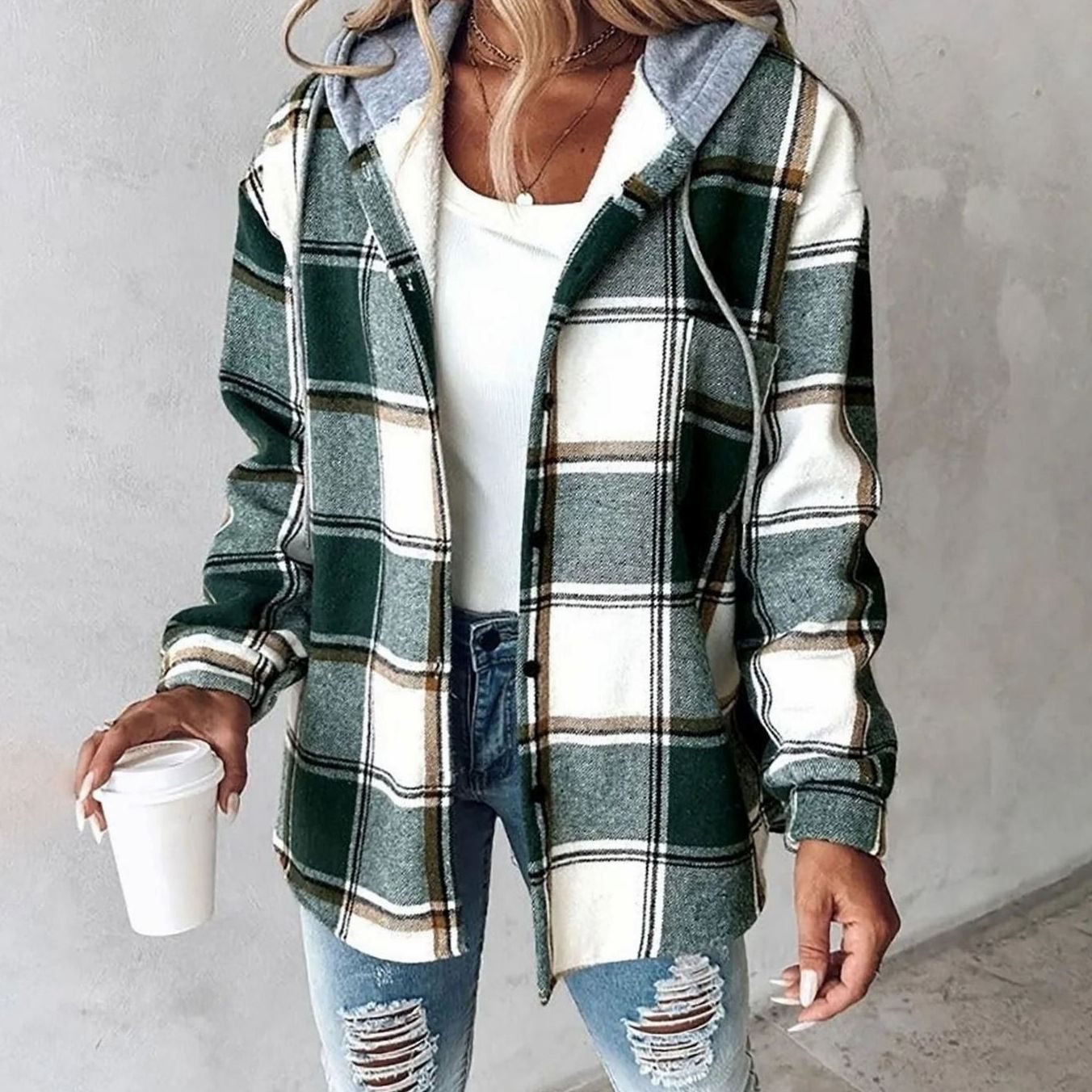 Women's Hooded Plaid Shirt Jacket | Amelie in Dark Red - Juana Fashion
